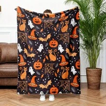 Cozy Flannel Blanket - Cute Spooky Ghost Pumpkin Bat Cozy Soft Blanket PrintingLightweight - Soft, Lightweight & Durable Flannel Throw With Vibrant Rainbow Colors,    Suitable For All Seasons, Washable And Machine-Washable, Lightweight, Breathable, Comfortable, Warm,  Unique, 280gsm For Him And Her, Perfect For Naps, Camping, Travel, Family, Daily Life, Office Decoration, Birthday Anniversaries, Valentine's Day, Thanksgiving, Christmas, Halloween, Mother's Day, Father's Day, Wedding, New Year Gifts Provide Personalized Ideal Gifts For Her, Him, Family Members, Boyfriends, Girlfriends, Fathers, Family Members, Mothers, Lovers,   Daughters, Sons,   Grandfathers, Grandmothers, Friends, Classmates And Pets.    Sofa,Bed,Car,Bedroom,Living Room,Office,  Outdoor Camping, Beach,Wall Decoration