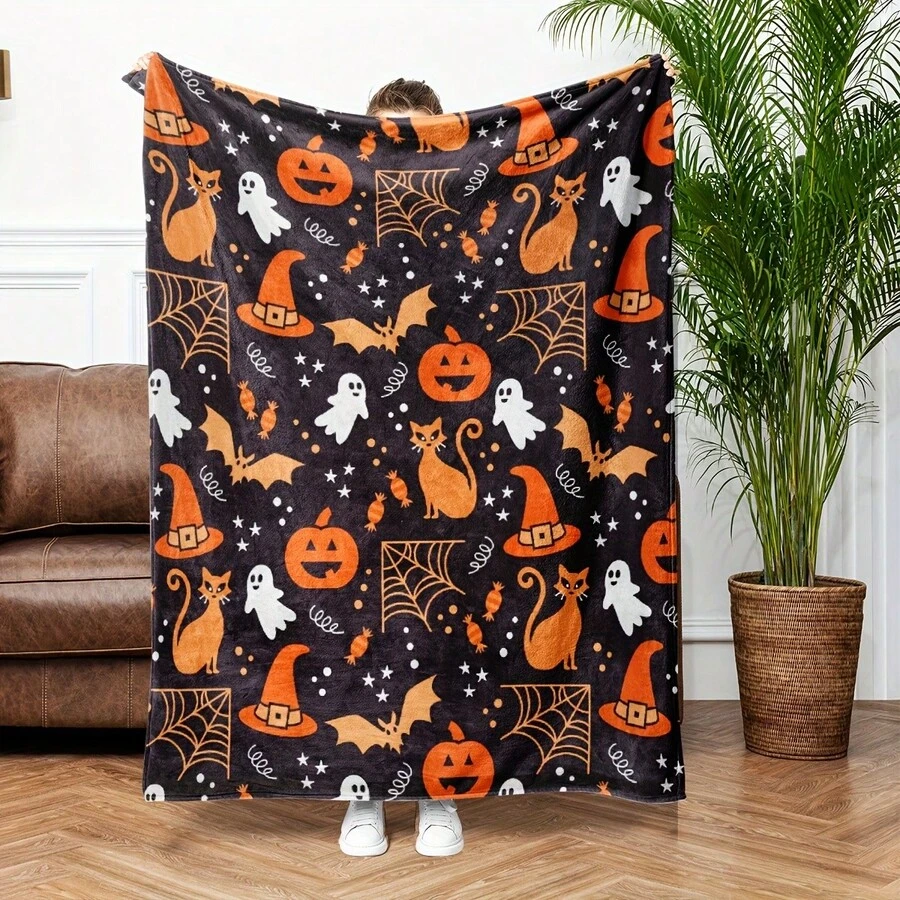 Cozy Flannel Blanket - Cute Spooky Ghost Pumpkin Bat Cozy Soft Blanket PrintingLightweight - Soft, Lightweight & Durable Flannel Throw With Vibrant Rainbow Colors,    Suitable For All Seasons, Washable And Machine-Washable, Lightweight, Breathable, Comfortable, Warm,  Unique, 280gsm For Him And Her, Perfect For Naps, Camping, Travel, Family, Daily Life, Office Decoration, Birthday Anniversaries, Valentine's Day, Thanksgiving, Christmas, Halloween, Mother's Day, Father's Day, Wedding, New Year Gifts Provide Personalized Ideal Gifts For Her, Him, Family Members, Boyfriends, Girlfriends, Fathers, Family Members, Mothers, Lovers,   Daughters, Sons,   Grandfathers, Grandmothers, Friends, Classmates And Pets.    Sofa,Bed,Car,Bedroom,Living Room,Office,  Outdoor Camping, Beach,Wall Decoration
