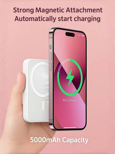 5000mAh Magnetic Power Bank – MagSafe-Compatible Wireless Charger With Strong Magnetic Hold | 15W Fast Charging Battery Pack Compatible With Iphone 12/13/14/15 Series, Magnetic IOS Cases, Android With Adapter | Slim, Lightweight, Easy To Carry | Ideal For Travel, Work, Outdoor Use, Emergency Charging, Daily Backup Power Suitable For Summer Holiday Outdoor Travel/Camping And Hand Free Emergency Backup Mobile Power Supply Gifts For Family, Friends, Birthday Portable Charger Magnetic Wireless Nan
