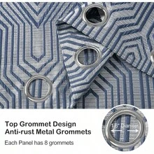 Beige And Black% Blackout Geometric Pattern Curtains, 52 Inch Wide 96 Inches Long 2 Panels, Thermal Insulated Noise Reducing Anti-Rust Grommet Drapes Bedroom Living Room,, Modern Style, Energy-Efficient - 靛藍色和銀色 - 查看 7