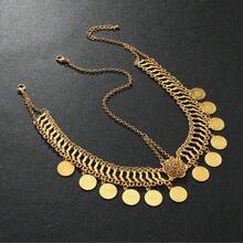 中东复古风格闪亮硬币形流苏头饰、舞台舞蹈配饰、新娘发饰 - 金色 - 查看 7