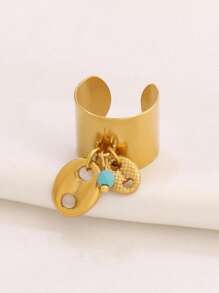 1件不锈钢咖啡豆吊坠开口戒指，时尚宽戒指首饰，女士礼物