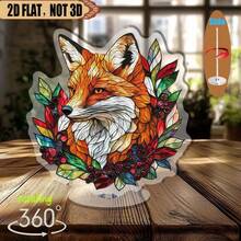 2D Rotating Acrylic Decor - Vibrant Painted Glass Art Of Red & Green Fox, 360° Rotating Holiday Decoration Suitable For Christmas, Seasonal Celebrations, Living Room, Bedroom, Kitchen, Unique Gift Idea, Artistic Fox Design