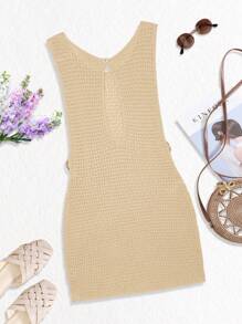 Vestido de cubrecuerpo corto para mujer de verano, estilo bohemio, sexy, con abertura, casual, transparente, sin mangas, de ajuste ceñido y espalda abierta