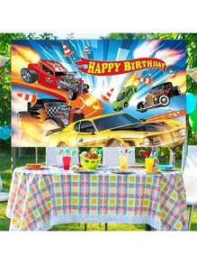 1 件，热门汽车生日派对装饰，热门赛车横幅，生日派对背景横幅，男孩生日用品，适合室内和室外生日派对装饰的赛车标志，背景布用品