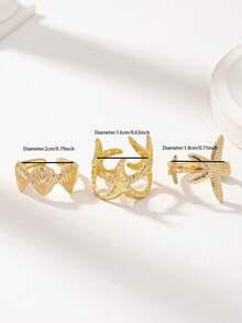3pcs/Set Summer Beach Starfish Design Gold Rings Set (For Women) - Gold - View 3