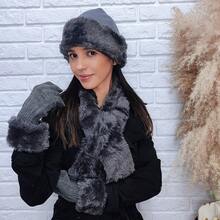 Kit Inverno Feminino 3 Peças – Touca, Cachecol e Luva Estilo Elegante - Cinza - Visão 2