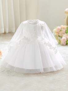Robe mini en dentelle à manches courtes pour bébé fille de 0 à 2 ans, robe de baptême blanche convenant aux jeux de rôle et aux fêtes - Blanc - Voir 3