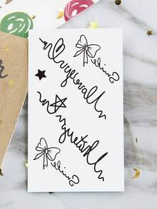 1张小号人体彩绘临时纹身贴纸，男女通用，简约英文文字“我爱你”、“我恨你”图案，防水，可持续2-5天，可遮盖疤痕，可用于手臂、手腕、肩膀、腿部、腰部、颈部、手部、胸部、大腿、手指等部位，适合好友、情侣、爱人、角色扮演等场合。