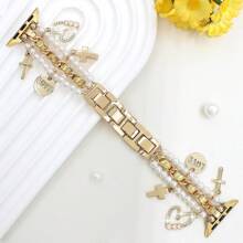 1pc Women's Fashionable Bohemian Style Smart Watch Band Strap With Heart, Cross, Love, Eiffel Tower Elements, Compatible With Apple Watch 38/40/41/42/44/45/49mm