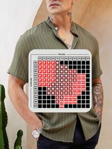 Men's Short Sleeve Shirt With Priest Collar Elegant Casual Party Work - 橄欖綠 - 查看 5