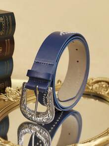 APLCSEY 1pc Women's Fashion Beaded Waist Belt, Versatile Rhinestone Metal Pattern, Gift For Valentine's Day, Holiday Outfit Accessory, Elegant Classic Fall, Autumn, Halloween - Blue - View 4
