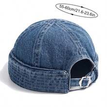 1Pc Men Sports Outdoor Clothing Casual Brimless Hat Brimless Denim Hat Men Women Retro Caps Washed Cowboy Skullcap Fashion Dome Cap Hiking Hat, Head Circumference Adjustable - 1 cái - Xem 6