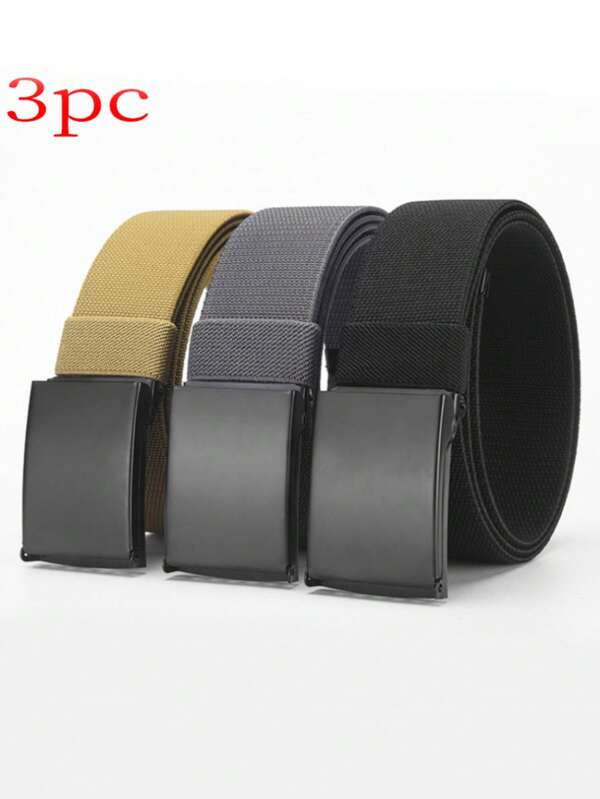 3pcs Men's Casual Buckle Elastic Waistband Is Fashionable And Simple, Suitable For Daily Commuting, Work, Travel, Sports And Any Other Occasion. It Can Be Paired With Jeans, Wear-Resistant And Durable Waistband