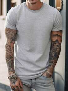 GRDR Men's Solid Color Casual Street Crew Neck Short Sleeve T-Shirt - Grey - View 7