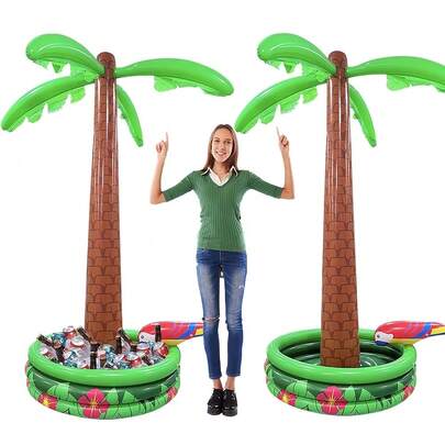1 件充气棕榈树饮料冷却器，夏威夷生日派对用品，热带主题户外饮料冷却器，鲜艳的色彩，无需电力，非常适合夏季聚会和海滩派对，夏威夷派对装饰