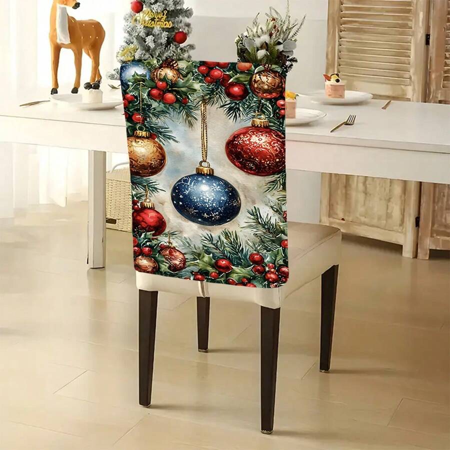 1 Stück/4 Stücke/6 Stücke/10 Stücke Weihnachtsserie, Tannenzweig & Glocken Muster bedruckter Kurzflor Stuhlbezug, abnehmbarer Kurzflor Stuhlüberzug, Rückenschutz für Stühle, Esszimmerstuhl Dekorationsbezug, geeignet für alle Jahreszeiten, Feiertags-Atmosphäre Stuhlbezug, für Esszimmer, Wohnzimmer, Stuhlschutz für Zuhause, mit Rückenschutz, geeignet für Restaurant, Büro, Wohnzimmer, Hotel und Heimdekoration