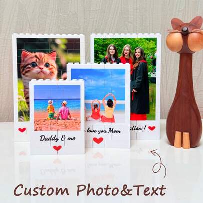 1 bộ ghép hình ảnh tùy chỉnh, khối gỗ tự ghép hình ảnh và chữ, ghép hình ảnh nhiều màu sắc, vật trang trí kỷ niệm, quà tặng cho Ngày của Cha, Ngày của Mẹ, Ngày Nhà giáo, Lễ tốt nghiệp, Giáng sinh, Ngày lễ tình nhân, Kỷ niệm, Sinh nhật, Mùa thu ấm cúng, in kỹ thuật số, dành cho gia đình