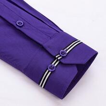 [Tedelon]56% Polyester 40% Cotton 4% Spandex ,Slim Fit Dress Shirt -Formal/Casual Shirt With Contrast Collar & Cuff Details, Breathable Cotton Blend For Business - 深紫 - 查看 4