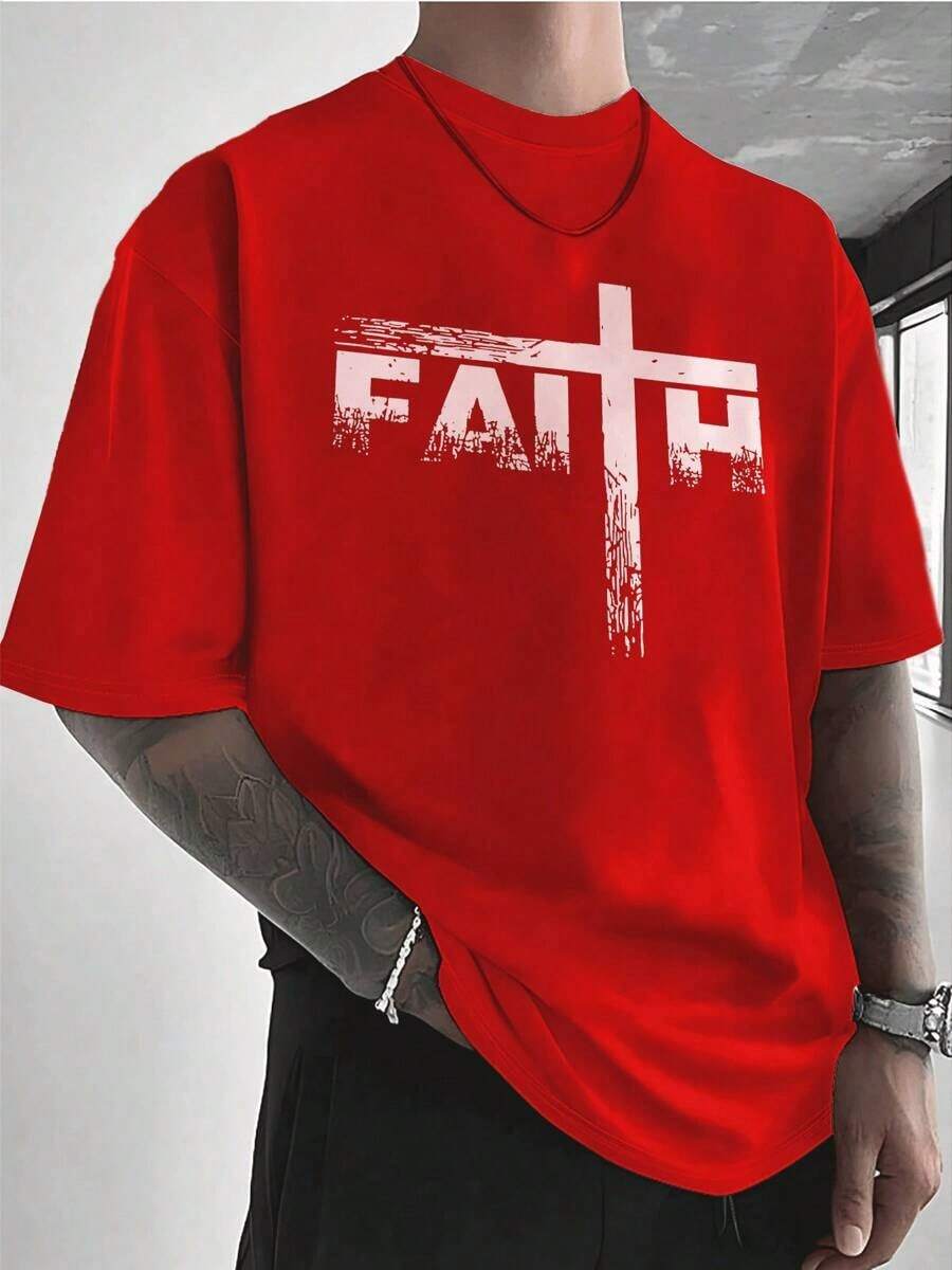 PAYEAH Christian Shirts-Faith & Cross Christian T-Shirts -Faith T-Shirt 100% Heavy Cotton T Shirt2025 - 紅色 - 查看 1