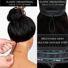 Glueless Pull Go Wigs With Elastic Drawstring 200% Straight 5x5 HD Lace Frontal Wigs Parting Max Full Lace Closure Human Hair Wig - Natural Black - 查看 6