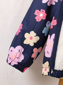 Toddler Floral Print Warm Hooded Jacket - Royal Blue - View 5