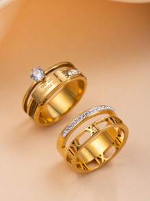 2 Stücke/Set einfache 4MM Zirkonia Dekor Edelstahl Ring für Frauen