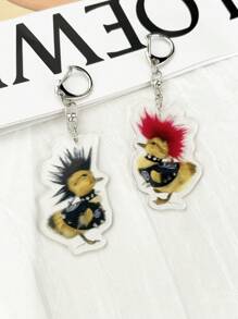 2 件鸭子钥匙扣套装 - 高品质亚克力背包饰物，带有可爱的抽象图案 - 情侣古怪可爱配饰汽车配饰书包饰物背包返校季节学校哥特 Y2k