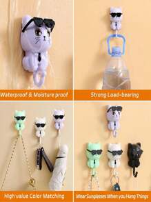 Creative Cartoon Cat Shaped Keychain Hook, Paste Wall Hanging, No Drilling, Easy To Install, Plastic Casual Style Coat Rack With Glasses Gravity Function, Suitable For Home, Kitchen, Bathroom, Bedroom, Office - Casual Style Wall-Mounted Plastic Keychain Rack, Easy To Install, Can Hang Hats, Keys, Towels, Scarves, Bags, No Hole Punching Home Bathroom Decoration, Bathroom Storage For All Seasons