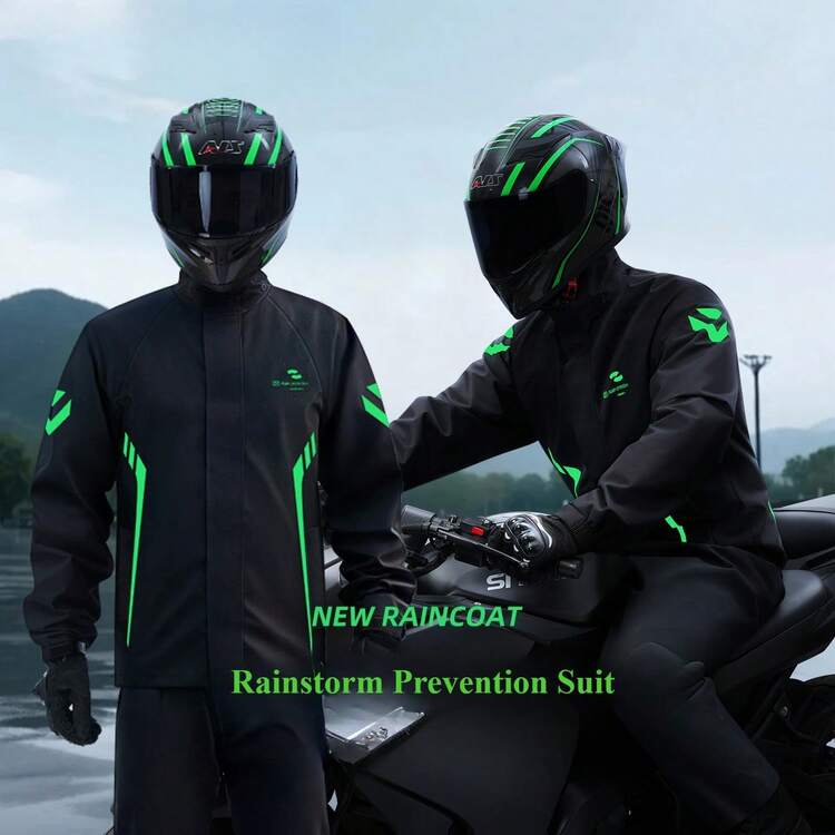 Novo Poncho de Chuva com Capuz Adulto Reforçado, Jaqueta de Chuva para Motocicleta, Moda Jaqueta de Chuva para Cavalgar, Conjunto Reforçado de Jaqueta e Calça de Chuva à Prova d'Água e à Prova de Vento para Atividades ao Ar Livre, Jaqueta de Chuva e Capa de Chuva Resistente ao Desgaste e Anti-Motim, Jaqueta de Chuva Multifuncional para Ciclismo, Viagem, Escalada, Respirável - Multicolorido - Visão 8