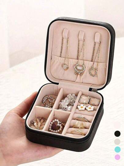 1pc Travel Jewelry Organizer, PU Leather Small Jewelry Organizer, Multifunctional Jewelry Storage Box, Jewelry Organization And Storage, Mini Jewelry Organizer, Makeup Organizer, Nail Polish Organizer, Compact Jewelry Box, Earrings, Necklaces, Rings Jewelry Storage,Travel Essentials, Cruise Essentials, Travel Essentials, For Rings, Necklaces, Earrings Storage, Perfect Gift For Womentravel Accessories Travel Bag Vacation Holiday Back To School School Stuff Jewellery Box