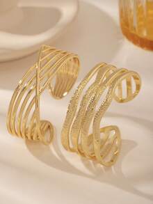 1 chiếc vòng tay dạng lắc tay mở không đối xứng bằng thép không gỉ vàng 18K thời trang tối giản, dành cho phụ nữ hàng ngày, lễ hội, phụ kiện dự tiệc - Vàng - Xem 11