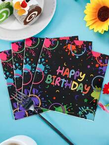 مناديل ورقية قابلة للتخلص منها بمقاس 33 * 33 سم، خلفية سوداء مع حلقات ملونة ورسومات تخطيطية، مناديل فلورية للحفلات وحفلات الرسم، "هيا نتألق"، مناسبة لحفلات عيد الميلاد والكريسماس