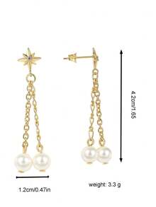 Charm-In 1 Pair Elegant 18K Gold Plated Brass Earrings With Zirconia And Faux Pearl, Gift For Friends, Family, Holidays - Earring - View 5
