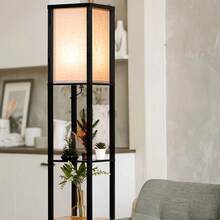 Floor Lamp With Shelves 3-Tier Wood Standing Lamp And LED Light For Living Room, Bedroom, Office, Black - UK Plug(220-240V) - View 6