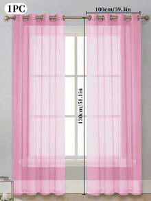1pc Translucent Solid Color Window Curtain, Suitable For Bedroom, Living Room Decoration - Pink - View 27