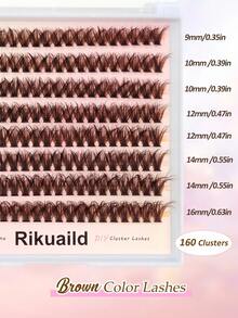 Rikuaild 160片棕色簇状假睫毛，60D卷翘度，纤细自然，3D蓬松，DIY棕色睫毛妆容 - D - 查看 5