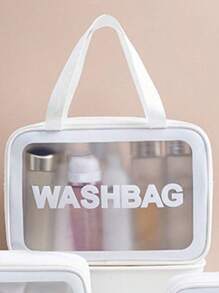 3件/1件防水洗漱包，化妆包，大号透明化妆包，化妆品收纳包，旅行浴室收纳PVC加厚洗漱包，护肤品收纳包，便携式旅行包，大容量（白色） - 米色 - 查看 10