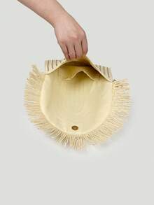 Boho-Stil gewebte schwarze Clutch Tasche, neue Strohumschlag Tasche für den Sommer, Strandurlaub Quasten Tasche