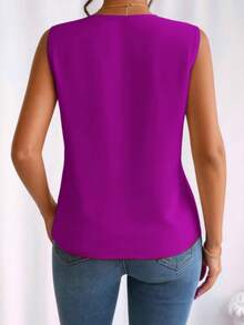 Women's Classic Sleeveless V-Neck Tank Top Simple Versatile And Elegant Simple Everyday V-Neck - 玫瑰紅 - 查看 2