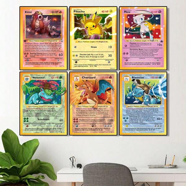 pokemon Set Of 1/3/6 Pcs Pop Wall Arts, Japanese Anime Pokemon Posters, Pokemon Anime Posters, Kids Gifts, Modern Children's Room, Study, Dormitory, Bathroom, Living Room, Bedroom, Home Decoration (Unframed-Style)