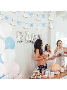 15pcs/Set Silly Goose Birthday Banner And Bow Silly Goose Party Decoration, Farm Animal Baby Shower, Birthday, Party, Gender Revealing Decoration Banner(Blue)