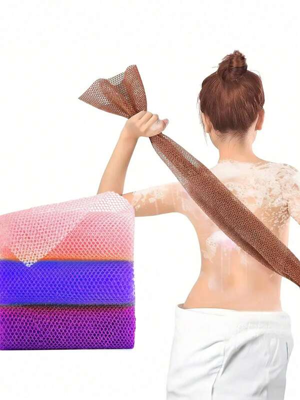 1pc Africa Mesh Long Mesh Bath Sponge Exfoliating Shower Body Wash Back Wash Skin Smoother, Pink, Purple African Shower Sponge African Mesh Long Mesh Shower Sponge Exfoliating Shower Body Scrubber Back Scrubber Smoother Skin, Perfect For Daily Use,Microfiber Nylon Strip Scrub Bath Towel, 100% Nylon Exfoliating Shower Towel For Itch Relief And Foaming, Adult Back Rub Scrubber
