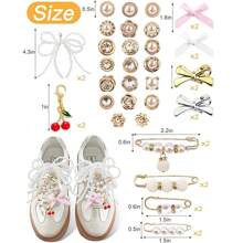 40 pezzi Accessori per scarpe, includeono spille, fermagli, fiocchi, gioielli, perle, decorazioni di moda per vestiti, borse, sneaker, calze, cappelli