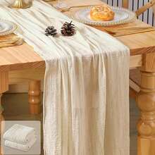 2 piezas Mantel de mesa de estilo bohemio en color marfil y crema de tela de queso, adecuado para baby shower, decoración de boda, fiesta festiva, mesa de comedor