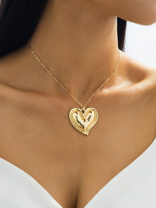 1pc Fashionable Heart-Shaped Pendant Necklace, Women's Gift For Girlfriend