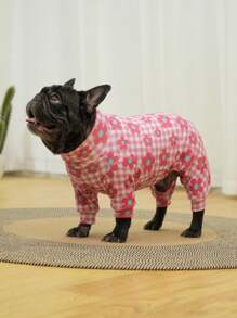 狗狗睡衣、狗狗康复服、狗狗服装、狗狗套头衫 Dog StuffUltra、狗狗服装、狗狗衣服、狗狗配饰、小狗睡衣、小狗衣服、小狗配饰、小狗服装、适合中小型和大型犬种的睡衣，柔软且有弹性，全身印花 - 红白格子和花朵印花，S-6XL