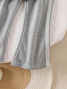 2件套女童韩版休闲荷叶边蝴蝶结兔耳朵拉链夹克和喇叭裤套装 - 灰色 - 查看 10