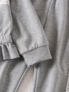 2件套女童韩版休闲荷叶边蝴蝶结兔耳朵拉链夹克和喇叭裤套装 - 灰色 - 查看 8