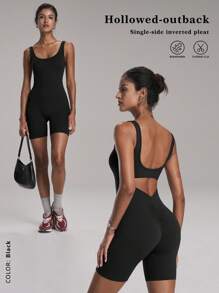 FWH Stil retro glam, design strâmt în culoarea piersicii + decupaje care strâng talia, stil lejer, dar sexy, cu cusături care ridică fesele și spate deschis, versatil pentru stradă și sală, material elastic fără senzație, elastic la 360° pentru fese, salopetă de damă fără senzație